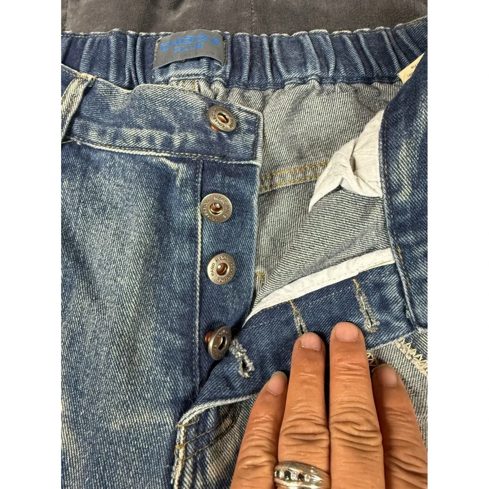 Choize Club XL Jeans Denim‎ Blue Flame Design Distressed Hem Elastic Waist - Picture 3 of 14